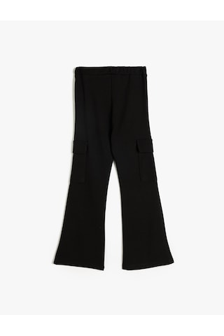 Koton İspanyol Paça Pantolon Kargo Cepli Beli Lastikli Siyah 5wkg40221ak Siyah