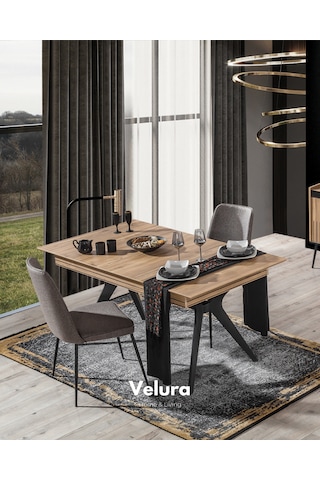 İzgi Yemek Odası Takımı Yemek Masası + 4 Adet Sandalye Ceviz - Siyah