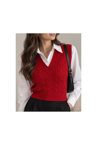 Youknitwear You Cameron %100 Pamuk V Yaka Kadın Süveter Kırmızı