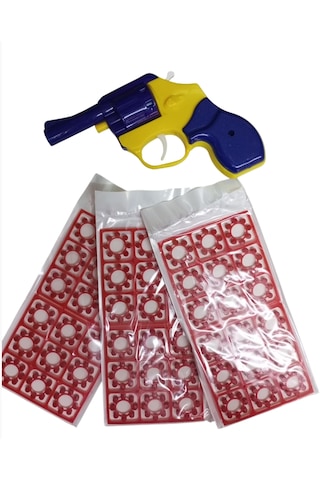 Sarı Lacivert Taraftar Kapsül Oyuncak Silah + 3 Yedek Paket Mermi 432 Kapsül 1 Set
