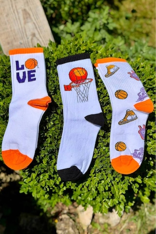 Lousocks Unisex Basketbol Desenli 3'lü Tenis Spor Çorap Beyaz