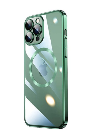 Apple Uyumlu iPhone 14 Pro Wireless Şarj Özellikli Sert Pc Zore Riksos Magsafe Kılıf-koyu Yeşil Koyu Yeşil