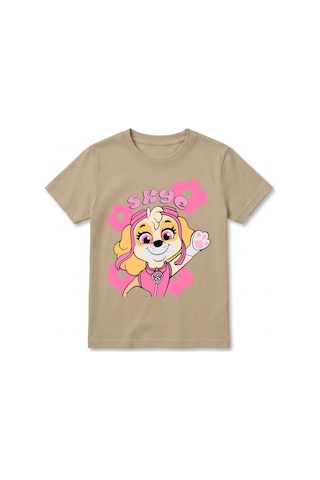 Urbantrendstore Paw Patrol Skye Unisex Kız Çocuk Bisiklet Yuvarlak Yaka Basic Kısa Kollu %100 Pamuk Tişört Bej