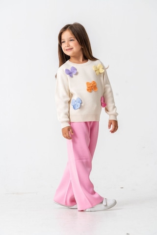 Kız Çocuk Aplike Fiyonk Detaylı Triko Alt Üst Takım 2 Parçalı Takım Örgü Fiyonk