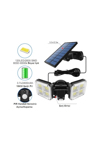 Triline 120 Led Solar Lamba 20w Güneş Enerjili Aydınlatma