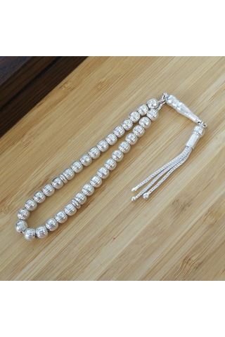 Küre Kesim Çizgili Gümüş Tesbih Model 2