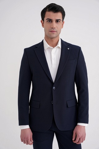 Efor Slim Fit Çift Yırtmaç Gofre Kumaş Esnek Lacivert Spor Takım Elbise Tk 940 Lacivert