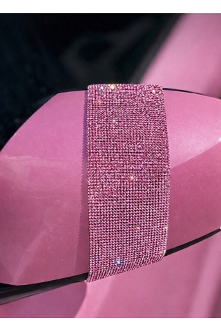 Toz Pembe Kristal Taşlı Dik Şerit Dikiz Ayna Taşı 2 Adet
