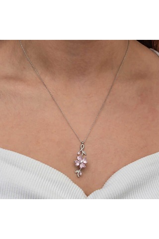 Gümüş Dönen Pembe Yonca Kadın Kolye Sl9052 Gümüş