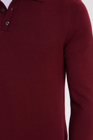 Tudors Erkek Standart Fit Normal Kesim Pamuklu Polo Yaka Bordo Kazak-41883 Bordo