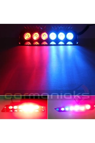 Tiger Marketing Araç Içi Vantuzlu Cama Çakar Kırmızı Mavi 6 Led 12 Farklı Mod