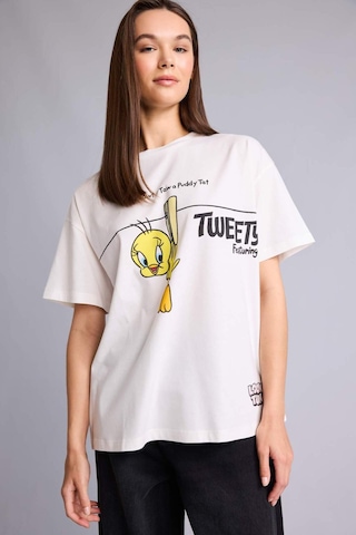 Defacto %100 Pamuk Looney Tunes Oversıze Bisiklet Yaka Sırt Baskılı Kısa Kollu Tişört H4190ax26auwt32 Beyaz-wt32