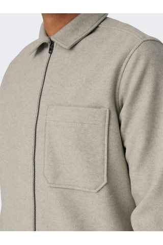 Only & Sons Onsdal Ovr Zıp Ls Shırt Erkek Gri Uk Gömlek - 22026312 Gri
