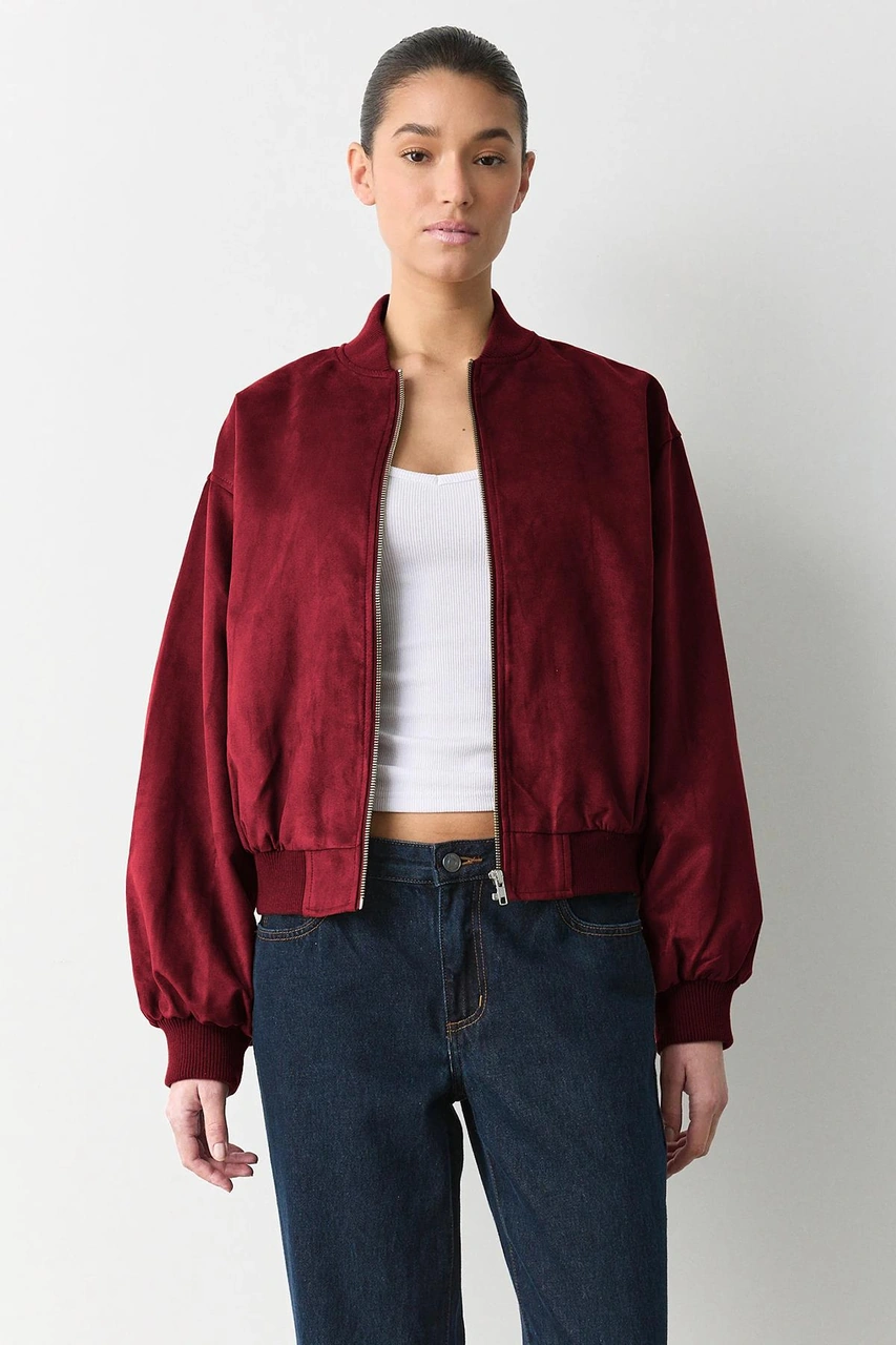 Bordo Astarlı Kadın Bomber Ceket Mg2545 Bordo