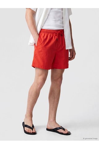 Lcw Swımwear Kırmızı Kısa Boy Baskılı Erkek Deniz Şortu