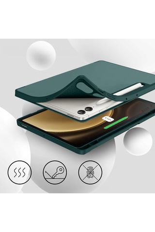 Samsung Galaxy Uyumlu Tab S10 Plus X820 12.4 İnç Kılıf Premium Silikon Kalem Bölmeli Smart Case Kapaklı Kılıf
