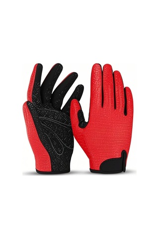Yuntech01 Bisiklet Sürüşü İçin Tam Parmak Eldiveni - Şok Emici, Kayma Engellli Ve Dokunmatik Ekran Uyumlu - Kırmızı, M Bedeni Kırmızı