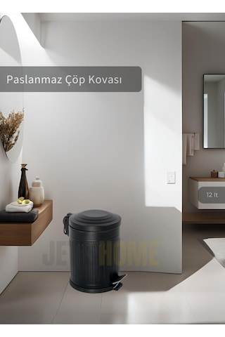 Jet's Home Pedallı Banyo Çöp Kovası Paslanmaz 12 Lt Mutfak Çöp Kutusu Siyah Siyah