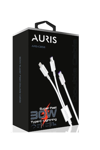 Auris 30w Usb C To Type C + Lightning Şarj Kablosu 2in1 Superfast