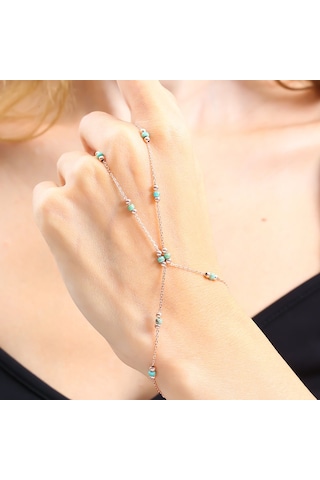 Orman Yeşili Boncuk Detay Rose Renk Gümüş Şahmeran Rose Gold