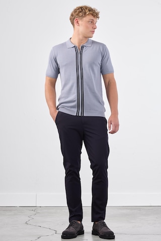 Dufy Gri Polo Fermuar Yaka Düz Kısa Kollu Slim Fit Erkek Triko Gri