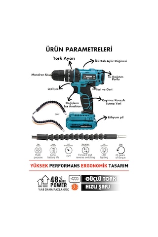 Assur 12V Çift Akülü Metal Şanzıman Şarjlı Darbeli Matkap Akülü Vidalama - 2688