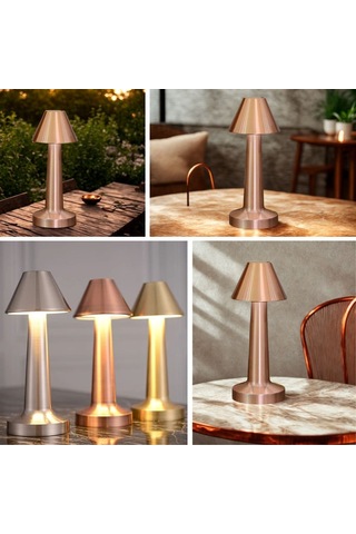 Buffer Çatı Model Bronz Renk Şarjlı Dokunmatik 3 Renkli Led Masa Lambası Bronz