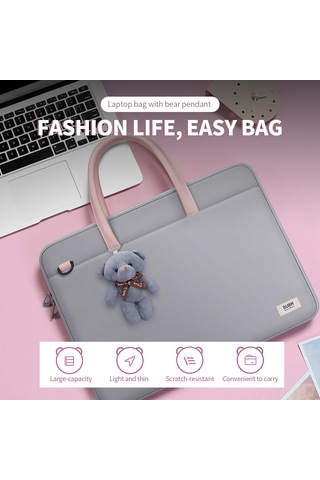 Yifomall 14 İnç Nylon Dikişli Bilgisayar Çantası - Hafif, Dayanıklı, Şok Emici, Geniş Kapasiteli, Pudra Rengi Pembe