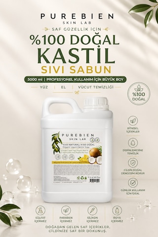 %100 Doğal Kastil Sıvı Sabun 5lt - Yoğun Nemlendirici Etki - Ekonomik Boy