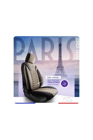 Panda Paris Serisi Pike Kumaş Oto Koltuk Kılıfı Tam Set Bej - Siyah