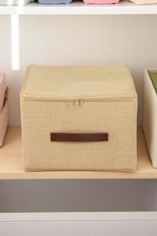 İronika Jüt Kumaş Dolap İçi Organizer Oyuncak Kutusu Eşya Çamaşır Saklama Sepeti Düzenleyici Kutu 5li Set Kahverengi