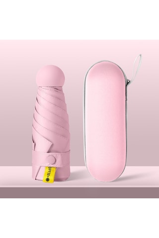 Mengtuo Bayan 8 Kemik Mini Yağmur Ve İki Kullanım Vinil Cep Kapsül Şemsiye Pembe Pembe