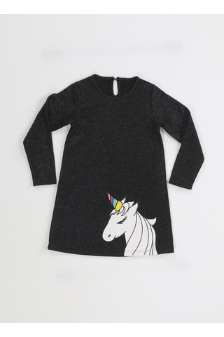 Princess Unicorn Laci Simli Kız Elbise-lacivert Lacivert