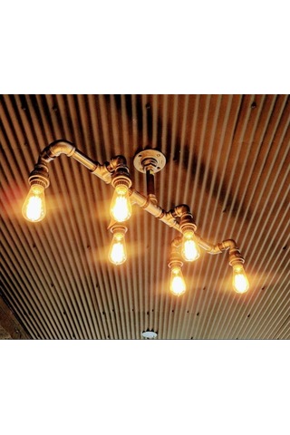 Demir Boru Sarı Ampulden, Endüstriyel Malzeme Rustik Avize Siyah