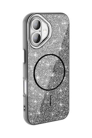 Thegencoo Apple Uyumlu iPhone 17 Kılıf M-safe Şarj Özellikli Parlayan Simli Tgco Okso Kapak - Siyah