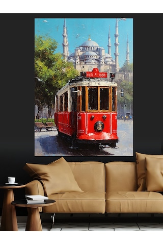 İstanbul Kırmızı Tramvay Beyoğlu Dekoratif Kanvas - Mdf Ahşap Tablo