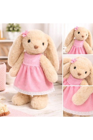 Elbiseli Beyaz Tavşan Peluş Oyuncak 45 Cm Kahverengi