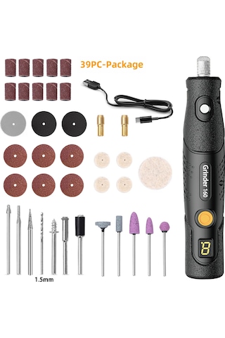 Maiyame El Tipi Şarjlı Mini Elektrikli Freze - 5 Seviye Hız Ayarlı, Delme, Oymak, Kesme, Cila Ve Taşlama Aleti 39 Parça Aksesuar Seti