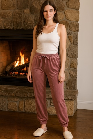 Kadın Paçası Lastikli Cep Detaylı Kadife Kumaş Tek Alt 503 Gül Kurusu Gül Kurusu