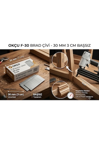F-30 Brad Çivi Havalı Çakma Aleti Çivisi Başsız 30 Mm 3 Cm 1 Paket 5000 Adet