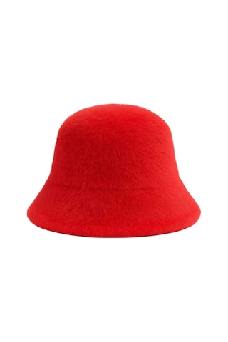 Uniquetrenders Kadın Soft Peluş Ayarlanabilir İpli Bucket Kova Şapka 2 Li Set Kırmızı - Ekru