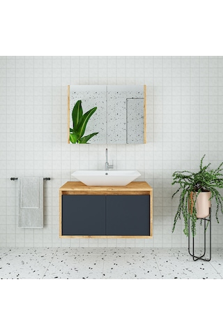 Banos Roomart Ahşap-Antrasit Mdf 85 Cm Aynalı Banyo Dolabı Antrasit