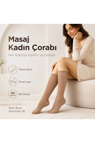S'82 Kadın 4'lü Set Anne Masaj Tabanlı Dizaltı Çorap 80 Denye Esnek Rahat Günlük Kullanım Çok Renkli