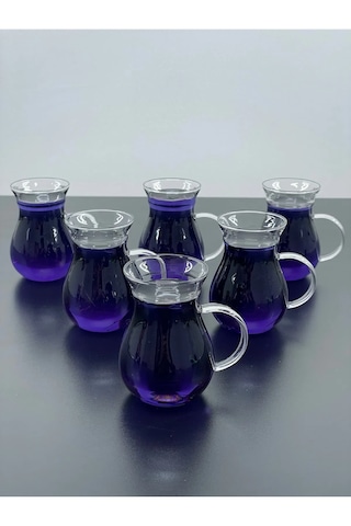 6'lı Borosilikat Cam Kulplu Çay Bardağı 220ml Bardak