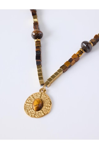 Jimmy Key Kahverengi Etnik Figürlü Taş Detaylı Kolye 6ww429711800