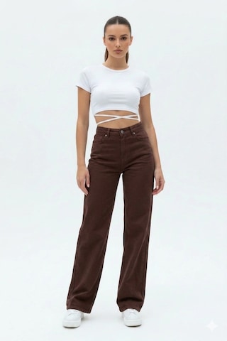 Layal My Beauty Melody Kadın Jeans Wide Leg Rahat Yüksek Bel Salaş Bol Paça Jean Palazzo Denim Kot Pantolon Kahve