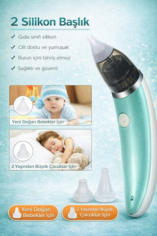 Babyforce BR-8820 0-12 Yaş Şarjlı Bebek Burun Aspiratörü 5 Kademe Güçlü Vakum Açık Yeşil