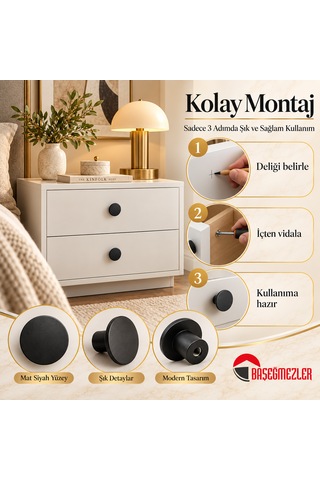 Haskan Yuvarlak Düğme Kulp Siyah