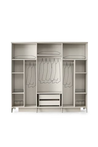 Milano Yatak Odası-mdf-kum Beji-6 Kapaklı Ve Aynalı-bazasız Traversli