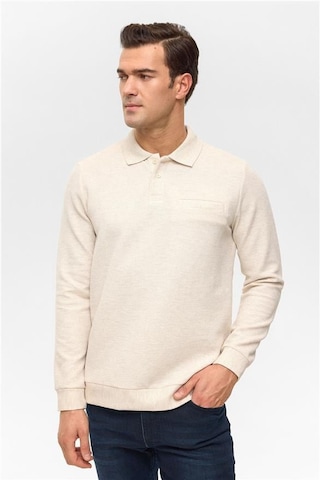 Süvari Bej Regular Armürlü Polo Yaka Sweatshirt Bej